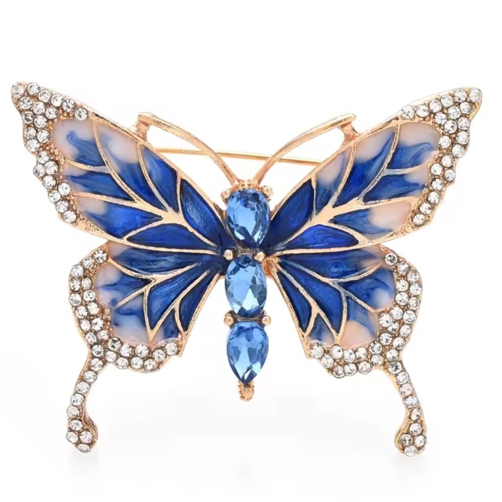 Blue Butterfly Crystal Brooch